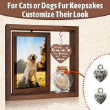 HAMUIERS Cat Memorial Gifts for Loss of Cat - Rotating Wooden Frame for 4x6 Photo & Fur Hair Jar - Sympathy Gift for Pet Bereavement, Remembrance Keepsake - Rainbow Bridge Gift for Cat Lovers
