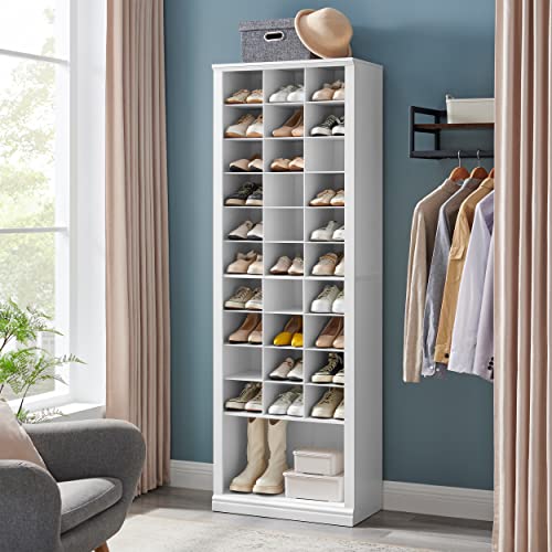 Hzuaneri 11 Tiers Shoe Storage Cabinet, Tall Shoes Cabinet with Cubby, Freestanding Wooden Shoe Organizer, 30-33 Pairs, Shoes Cubby Organizer for Entryway, Bedroom, White 02001BSR Hzuaneri
