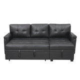 Naomi Home Jenny Sectional Sofa Sleeper with Storage Chaise, Tufted Pull Out Couch with Storage, Sectional Sofa Bed, L-Shaped Reversible Sleeper Sofa with Storage, Black,Air Leather Naomi Home