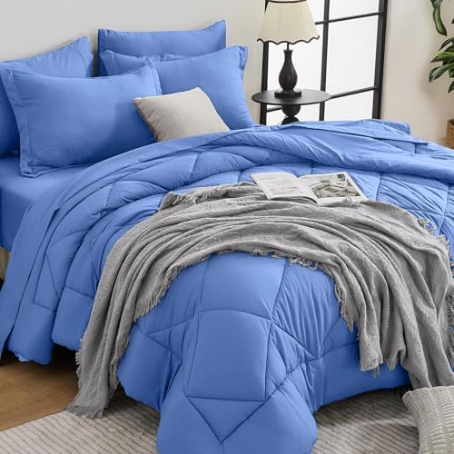 HEVUMYI Royal Blue Twin Comforter Set - 5-Piece All Season Bed in a Bag Twin, Ultra Soft Bedding Set with Comforter, Flat Sheet, Fitted Sheet, Pillowcases, Pillow Shams HEVUMYI