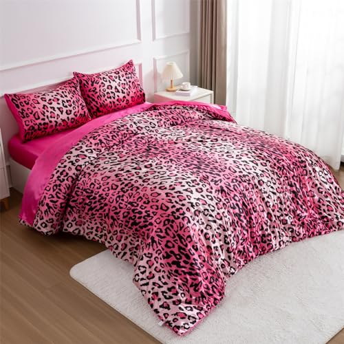 A Nice Night Leopard Printed，Satin Silky Soft Quilt Sexy Luxury Super Soft Microfiber Comforter Quilt Bedding Comforter Set Full/Queen, Light Weighted (Pink, King(88-by-102-inches)) A Nice Night