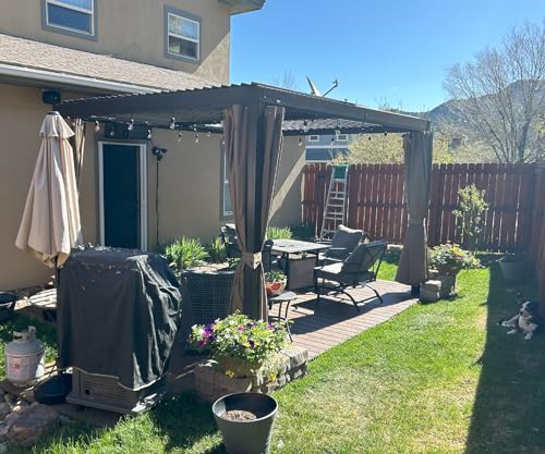 Domi Louvered Pergola 10' × 13', Outdoor Aluminium Pergola with Adjustable Roof, Curtains and Netting, Hardtop Gazebo for Patio, Deck, Garden, Yard, Beach domi outdoor living