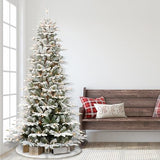 Puleo International 7.5 Foot Pre-Lit Slim Flocked Aspen Fir Artificial Christmas Tree with 450 Clear Lights Puleo International