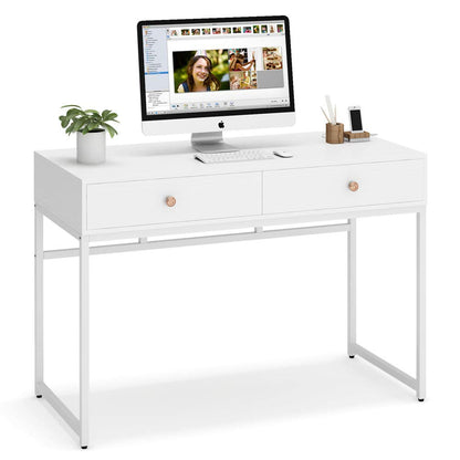 Tribesigns Computer Desk, Modern Simple 47 inch Home Office Desk Study Table Writing Desk with 2 Storage Drawers, Makeup Vanity Console Table White - WoodArtSupply