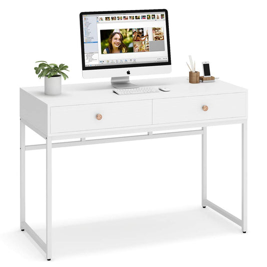 Tribesigns Computer Desk, Modern Simple 47 inch Home Office Desk Study Table Writing Desk with 2 Storage Drawers, Makeup Vanity Console Table White - WoodArtSupply