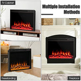COSTWAY 37-Inch Electric Fireplace, Wall-Mounted and Recessed Fireplace Heater with 4 Flame and Log Colors, 5-Level Flame Speed and Brightness, Remote Control, 8H Timer, Overheat Protection, 1500W COSTWAY