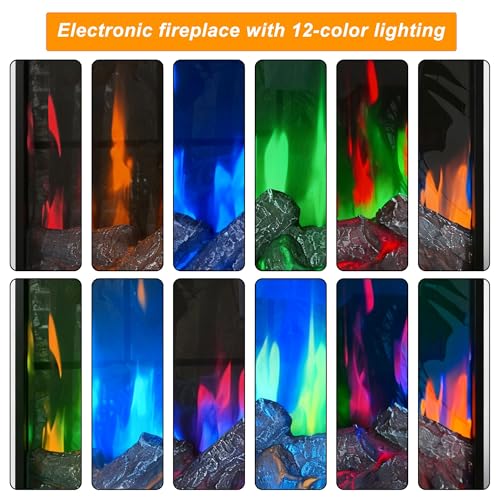 Lovinouse Smart Electric Fireplace, Small Black Electric Fireplace with 12 Color Adjustable Flames, 5-Level Brightness, 3-Level Heating, 8 H Timer, Remote Control, Touch Screen and Log & Crystal,1500w Lovinouse