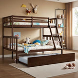 PVWIIK Twin Over Full Bunk Bed with Trundle & Ladder & Safety Guardrail,Convertible to 2 Separated Bed for Kids Adults Teens Bedroom Dormitory,Solid Wood Bunk Bed,Easy Assembly, Espresso PVWIIK