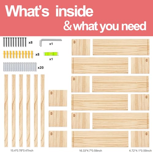 Fixwal Nursery Bookshelves, 32in Floating Bookshelves for Wall Set of 3, Wood Wall Mounted Book Shelves for Baby Nursery Decor, Toys and Decor Storage (Natural Wood) Fixwal