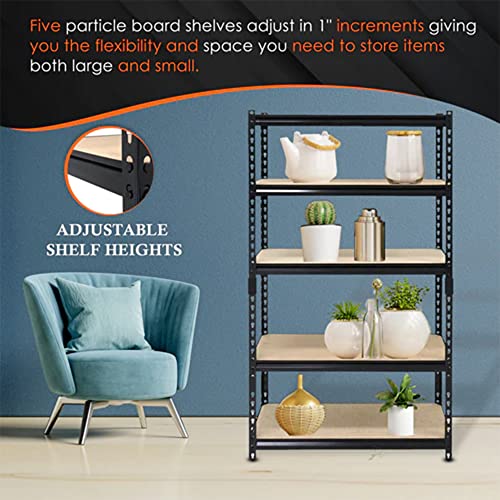 Juggernaut Storage Indoor Outdoor 72 Inch 5 Tier Steel Utility Shelving Unit with Adjustable Shelves for Warehouse, Laundry Room, and Garage, Black Juggernaut Storage