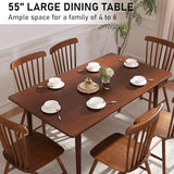 BAKEVE Bamboo Dining Table for 4-6-8 Person- 55'' Solid Wood Kitchen Table, Mid Century Modern Desk, Farmhouse Rectangular Dining Room Table for Living Room, Office, Kitchen and Study (Walnut) Baveke
