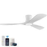 52in Smart Low Profile Ceiling Fans with Lights Remote,Quiet DC Motor,Outdoor Indoor Flush Mount Ceiling Fan,Control with WIFI Alexa App,Dimmable,6-speed,3 White Wood blades,for Modern Bedroom Patio Hoenofly