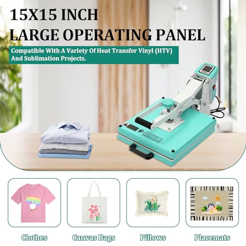 Heat Press, 15x15 Inch T-Shirts Heat Press Machine, Digital Sublimation Printer, High Pressure Heat Transfer Machine with 2-Layer Insulation Cotton for T-Shirts Pillows Bags, White ChicCoutured