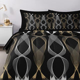 Nesker 7 Pcs Comforter Set Queen Size, Striped Minimalist Bedding Set for Kids and Adults, White Golden Wave Bed Sheet Sets with Fitted Sheet 2 Pillowcases & 2 Shams Nesker