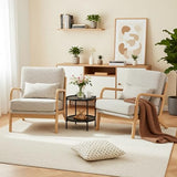 Claiks Mid-Century Modern Accent Chair, Living Room Armchair with Solid Wood Frame & Lumbar Pillow, Comfy Upholstered Lounge Chair for Bedroom, Office, Linen-Like Fabric, Light Gray Claiks