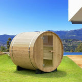 WOODBRIDGE 2-Person Luxury Finland Thermo Pine Outdoor Barrel Sauna with Half View Window,Harvia Electric Heater with Sauna Stone, Sauna Accessories Kit and Asphalt Shingle Roof, 4'x6', OBS1812 WOODBRIDGE