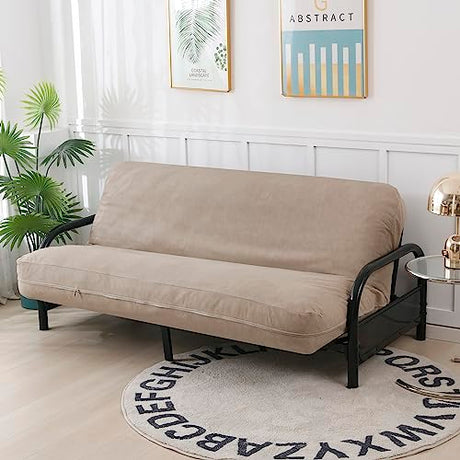 OctoRose Full Size 54x75x8 inch 3 Side Zipper Classic Soft Micro Suede Futon Cover Sofa Daybed Mattress Slipcover (Waterproof-Tan, Full Size) OctoRose