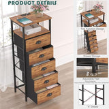 sthmec Nightstand with Charging Station,LED Night Stand with 5 Fabric Drawers, Bedside End Tables, 2-Tier Open Storage Shelf Side Table Nightstands with Drawers for Bedroom,Rustic Brown sthmec