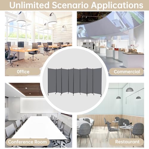Room Divider 8 Panel Room Dividers/Wheels, Fabric Room Divider Panel for Office Room Partitions and Dividers, Portable Partition Wall Divider for Room Separation, Freestanding Privacy Screen Indoor HOMSCREENER