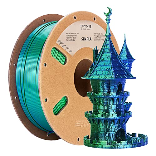 ERYONE Silk Dual Color Filament PLA 3D Printer 1.75mm +/- 0.03mm, Coextrusion Filament PLA Shiny Filament 1kg(2.2lbs), Blue Green ERYONE