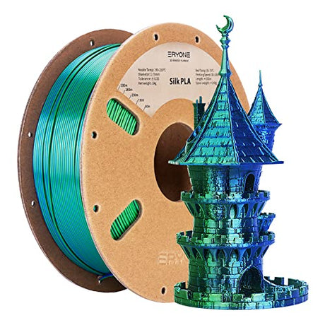 ERYONE Silk Dual Color Filament PLA 3D Printer 1.75mm +/- 0.03mm, Coextrusion Filament PLA Shiny Filament 1kg(2.2lbs), Blue Green ERYONE