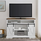 Pemberly Row Farmhouse Sliding Door Wood 52" Highboy TV Stand Console Buffet Credenza Storage Cabinet in White Pemberly Row