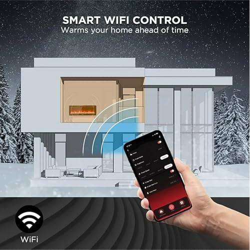 Klysiora Smart Electric Fireplace with Remote Control & Alexa/WiFi, 60 Inch Wall Mount/in Wall Recessed Insert Black Electric Fireplace-13+12 Realistic Ember Color/Flame Options,1500W Heater Klysiora