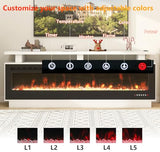 Fireplace TV Stand with 70" Smart Electric Fireplace, Wood Fireplace with Mantel, Modern Fire Place Cabinet with Socket for Living Room Farmhouse Entertainment Center (White, 70 ”) ROCSUMOO