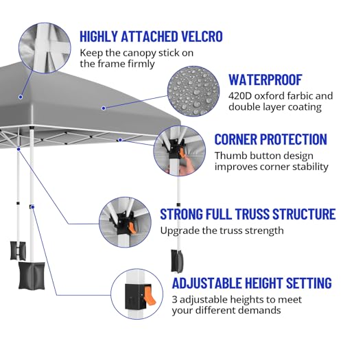 10X20Ft Pop Up Wedding Party Tent with 6 Sidewalls - Heavy Duty Commercial Outdoor Canopy, Waterproof Gazebo Canopy Tent, Canopy All Season with Storage Bag, Gray KOKEBREN