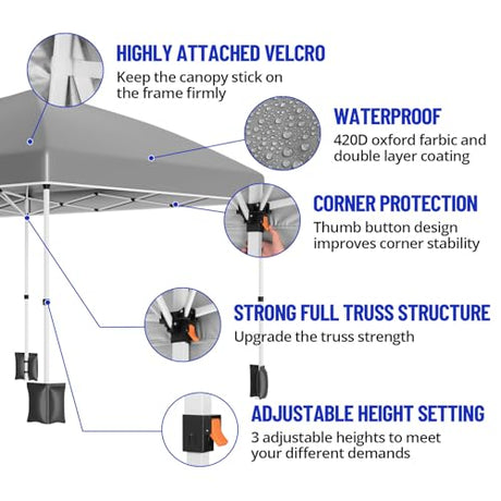 10X20Ft Pop Up Wedding Party Tent with 6 Sidewalls - Heavy Duty Commercial Outdoor Canopy, Waterproof Gazebo Canopy Tent, Canopy All Season with Storage Bag, Gray KOKEBREN