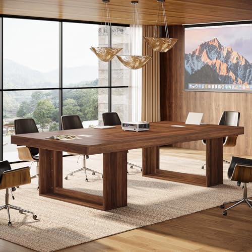 Tribesigns 8FT Conference Table for 10 People, 94.5" W Large Meeting Table with 2 Cable Grommet, Business Style Seminar Boardroom Podcast Tables for Conference Room, Brown Tribesigns