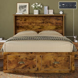 AMERLIFE Twin Size Murphy Bed, Farmhouse Wooden Cabinet with Charging Station and Storage Drawer for Bedroom/Office/Guest Room, Rustic Brown AMERLIFE