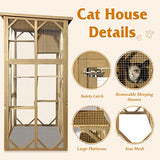 Grepatio Cat Enclosure Large Outdoor Catio Wooden Cat House with Weatherproof, Cat Cage Condo Indoor Playpen with Platform and Small House (Natural) Grepatio