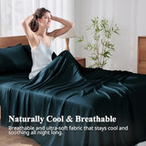 KRIMANO Full Size Sheet Set, Viscose Bamboo Sheets for Bed Set 4pcs, 100% Viscose Derived from Bamboo, Hotel Luxury Silky & Cooling for Hot Sleepers, Deep Pocket Up to 17", Navy Blue KRIMANO