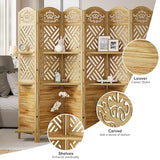 Room Divider with Shelves, 5.75ft Tall Folding Wood Carved Screen with Double Hinges for Home Office Bedroom Hotel Decoration (6 Panels, Natural) Svimi
