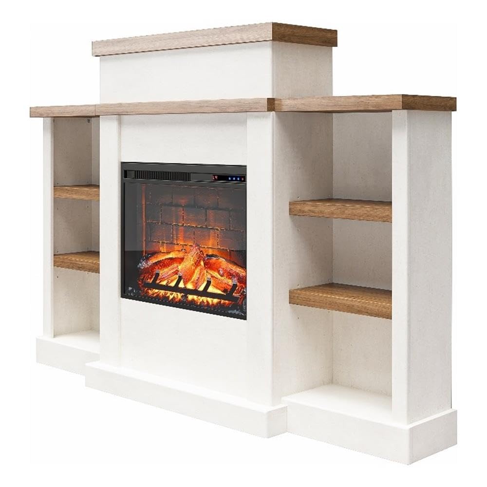 Pemberly Row Electric Fireplace Mantel & Bookcase - Plaster & Walnut Pemberly Row