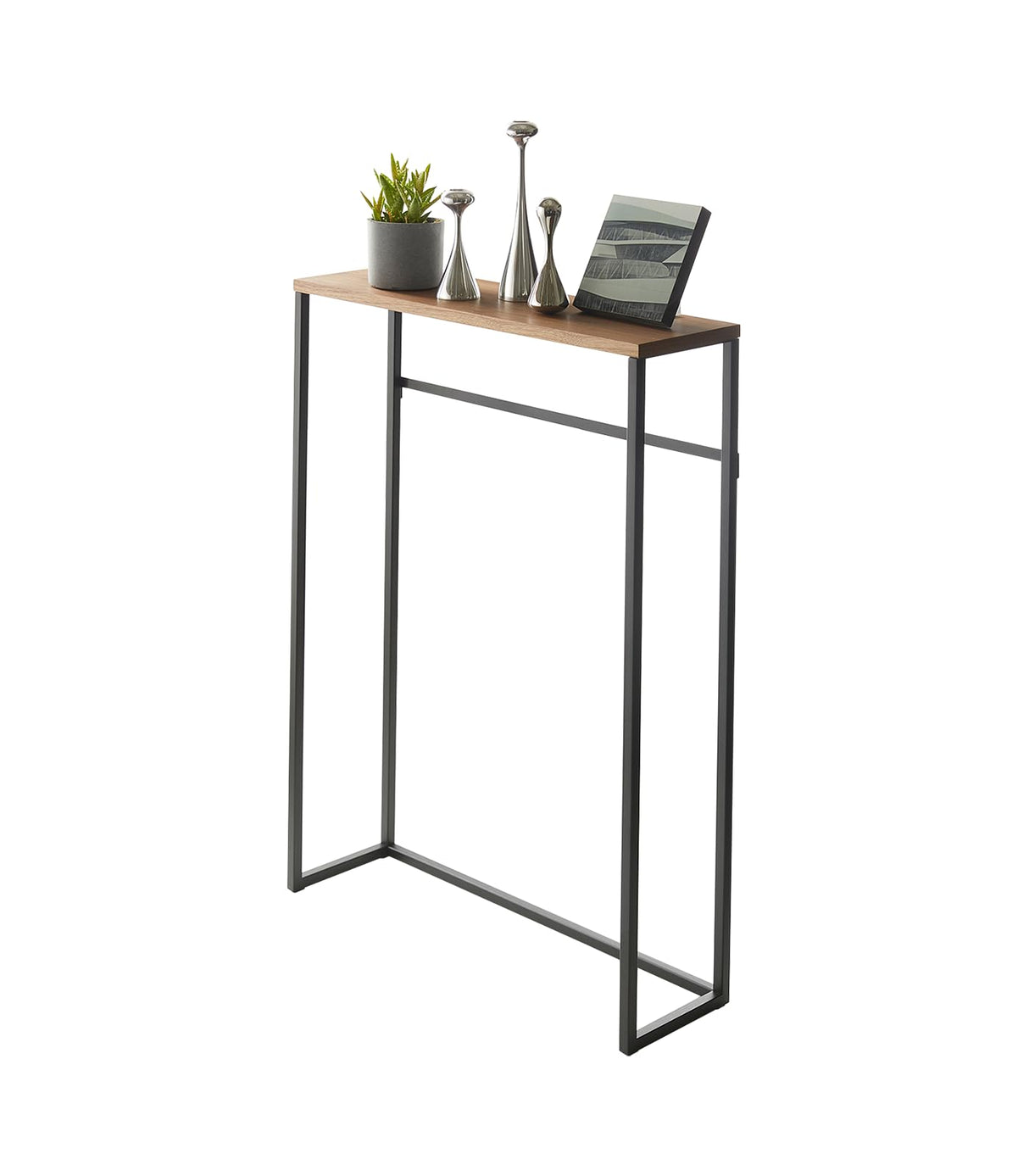 Yamazaki Home Modern Slim Console Table, Slim Narrow Accent Table for Entryway Or Living Room, Metal and Wood Skinny Hallway or Sofa Table Steel One Size Black YAMAZAKI