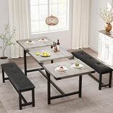 Garvee 63 in Extendable Dining Table Set for 4-6 People, 3-Piece Kitchen Table Set with 2 Upholstered Benches, Farmhouse Dining Room Table Set for Kitchen, Living Room, Apartment, Gray Garvee
