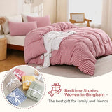 TOCOMOA Red Gingham Duvet Cover Bedding Set 100% Washed Cotton Like Linen Feel Super Soft Comfortable 3 Piece Cute Plaid Checkered Comforter Cover Set (Queen 90"x90", Comforter Not Included) TOCOMOA