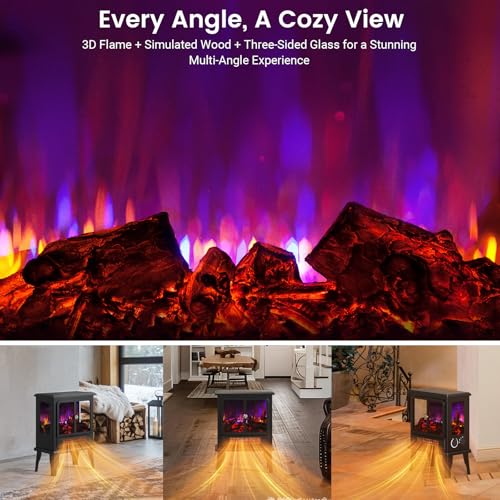 BLITZHOME Electric Fireplace Heater 18'', 3D Realistic Flame, Thermostat Control, 2 Heating Mode 750/1500W, Safety Protection, Freestanding Portable Fire Places Stove for Home Indoor, Small Space BLITZHOME