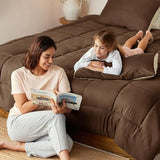 Exclusivo Mezcla Lightweight Reversible King Size Comforter Set, Down Alternative Comforter with 2 Pillow Sham, King Size Bedding Set for All Seasons, Brown/Khaki Exclusivo Mezcla