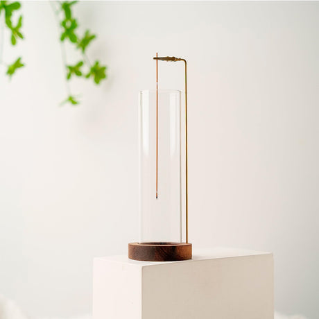 Incense Holder for Sticks, Anti-Ash Flying Incense Burner with 30 Incense Sticks, Detachable Glass Ash Catcher (Wood, Brown) GARMOLY