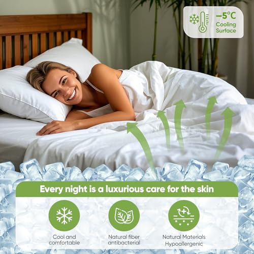 TWK Luxury Sheet Set, Genuine 100% Organic Viscose Derived from Bamboo, Cooling & Breathable, Silky Soft, Bedding Sheets & Pillowcases (White, Queen) TWK