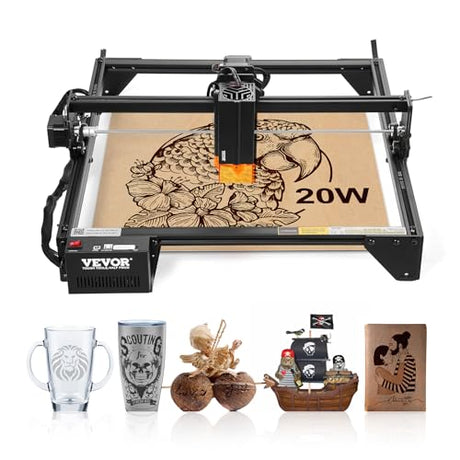 VEVOR 20W Output, Laser Engraving Cutter Machine, 13.7 x 15.7 in/35 x 40 cm Working Area, 10000 mm/min Movement Speed, Compressed Spot with Eye Protection, for Wood, Certain Metal, Black VEVOR