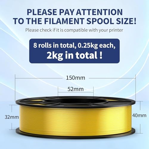 UJOYBIO 8 Color Bundle Elite PLA+ 3D Printer Filament, Multicolor PLA+ 1.75mm, Individually Vacuum Packed, 0.25kg Spool, 8 Pack (Black+Cream White+Grey+Orange Yellow+Red+Dark Blue+Green+Iris Purple)