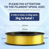 UJOYBIO 8 Color Bundle Elite PLA+ 3D Printer Filament, Multicolor PLA+ 1.75mm, Individually Vacuum Packed, 0.25kg Spool, 8 Pack (Black+Cream White+Grey+Orange Yellow+Red+Dark Blue+Green+Iris Purple)