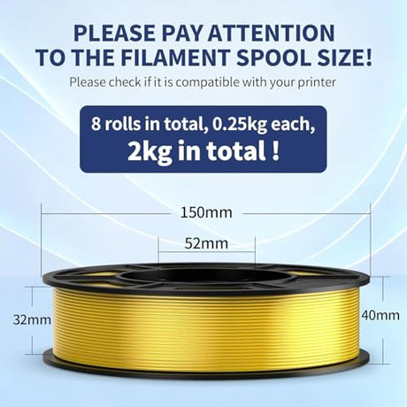 UJOYBIO 8 Color Bundle Elite PLA+ 3D Printer Filament, Multicolor PLA+ 1.75mm, Individually Vacuum Packed, 0.25kg Spool, 8 Pack (Black+Cream White+Grey+Orange Yellow+Red+Dark Blue+Green+Iris Purple) UJOYBIO