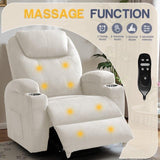 Electric Power Lift Recliner Chair with Massage for Elderly Corduroy Fabric Recliner Single Sofa with Cup Holders, Side Pockets and Remote Control for Living Room Bedroom (White) Furmax