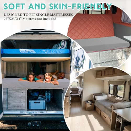 Breling Fitted Sheet (Sheet Only) Compatible with Milliard Trifold Mattress Folding Mattress Fitted Microfiber Bedsheet for Camp Bunk Rvs Bed(Light Gray,Single,4'') Breling