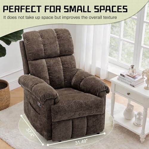 Korser Recliner Chair, Living Room Recliner Chairs for Adults, Small Recliners for Small Spaces, Upholstered Manual Recliner with Side Pockets, Modern Nursery Chair for Living Room, Chenille, Brown